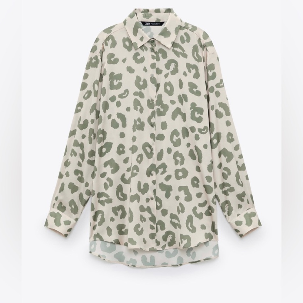Zara Oversize Animal Print Button Town Satin Top